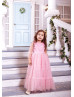 Blush Pink Pearl Beaded Satin Tulle Flower Girl Dress